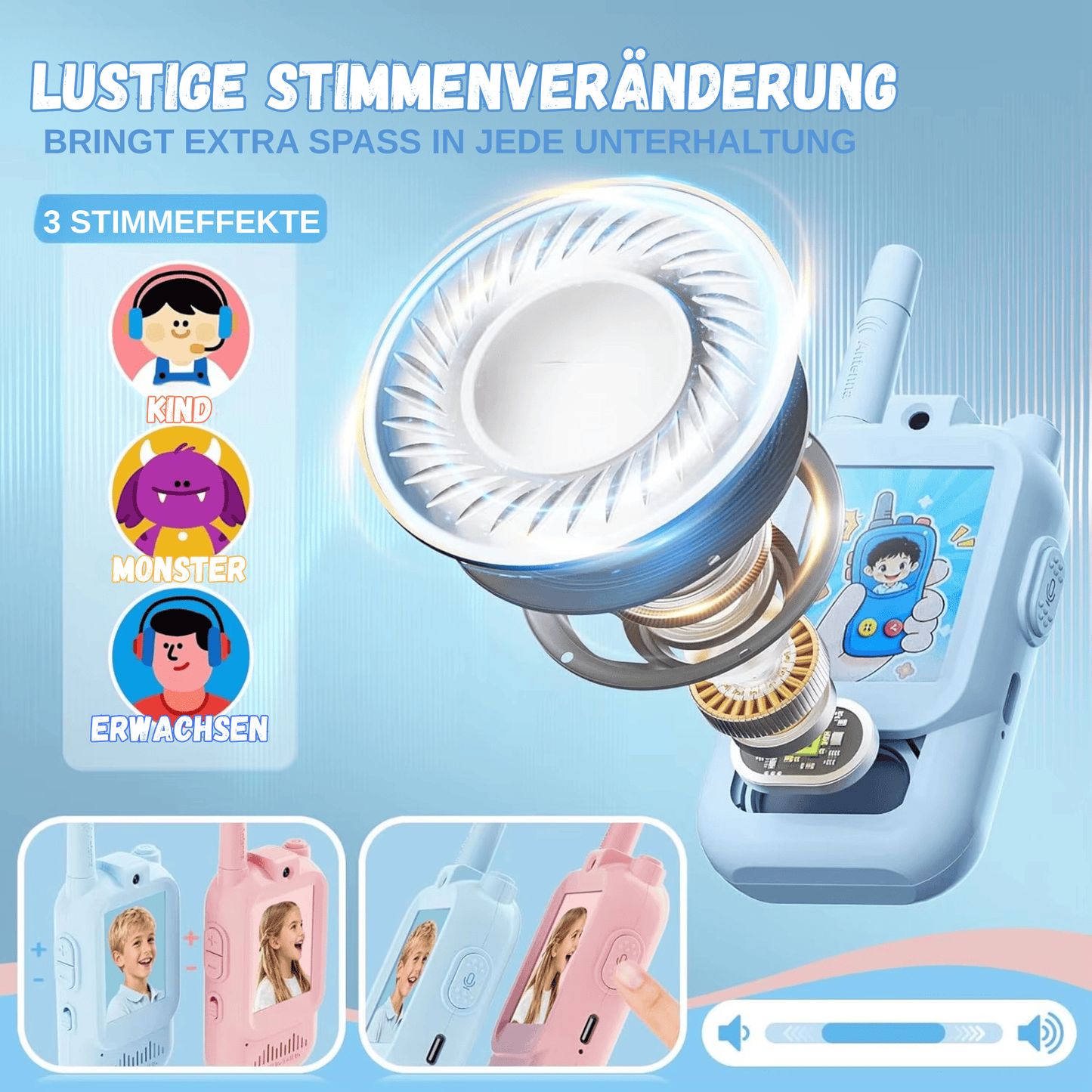 Walkie-Talkie 2er Set | Mit Kamera, Video & Spaß-Stimmen